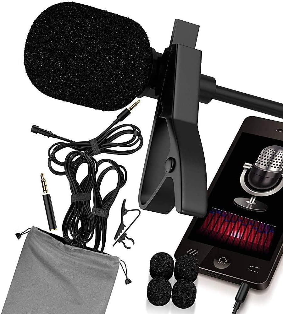 Professional Lavalier Microphone Best Clip-on System Lapel Mic Condenser for Recording, Youtube, DSLR, Interview and ASMR Microphone