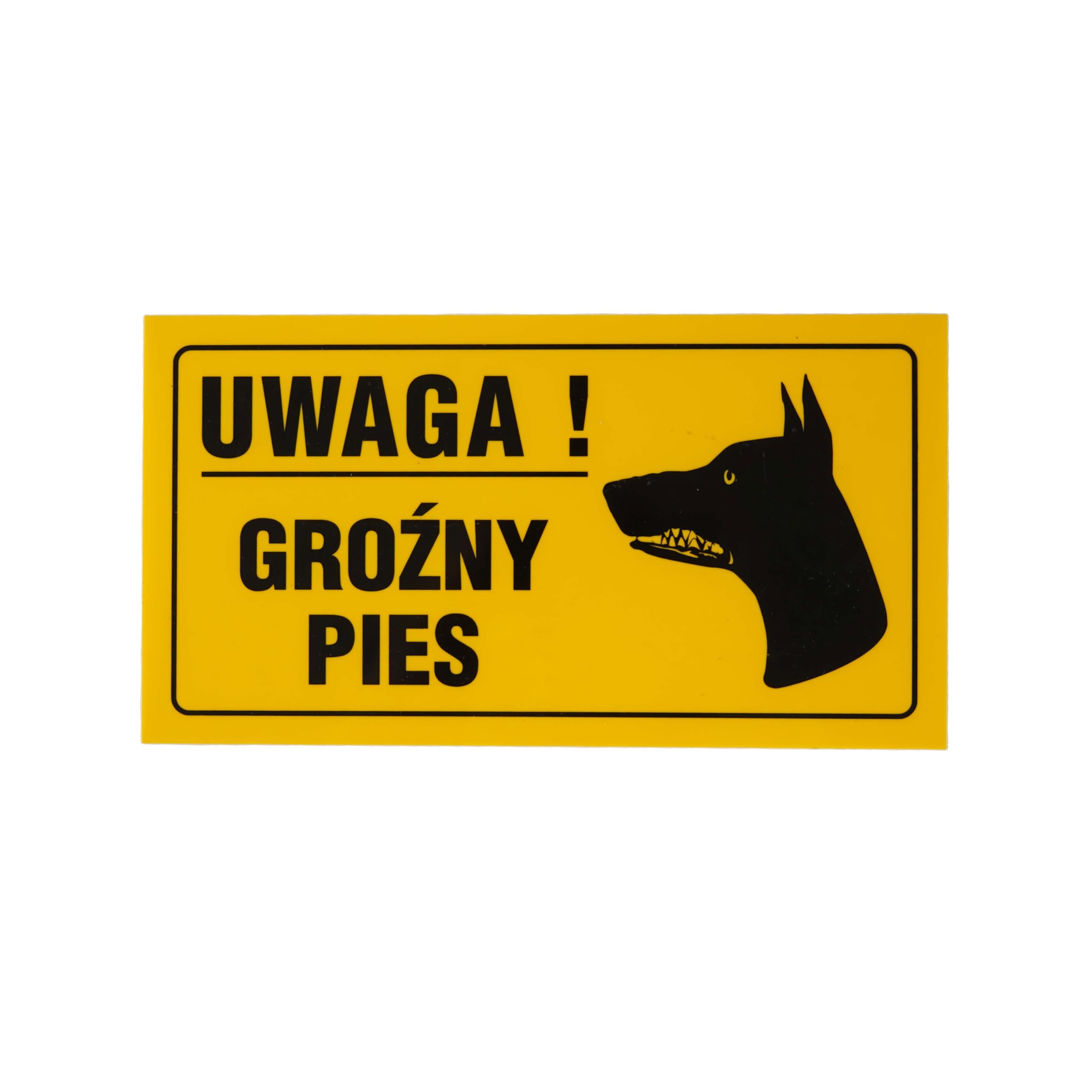Tablica Piktogram PCV 12x22 cm, Tabliczka UWAGA GROŹNY PIES, Odporna Na Warunki Atmosferyczne, Żółta Tablica Informacyjna