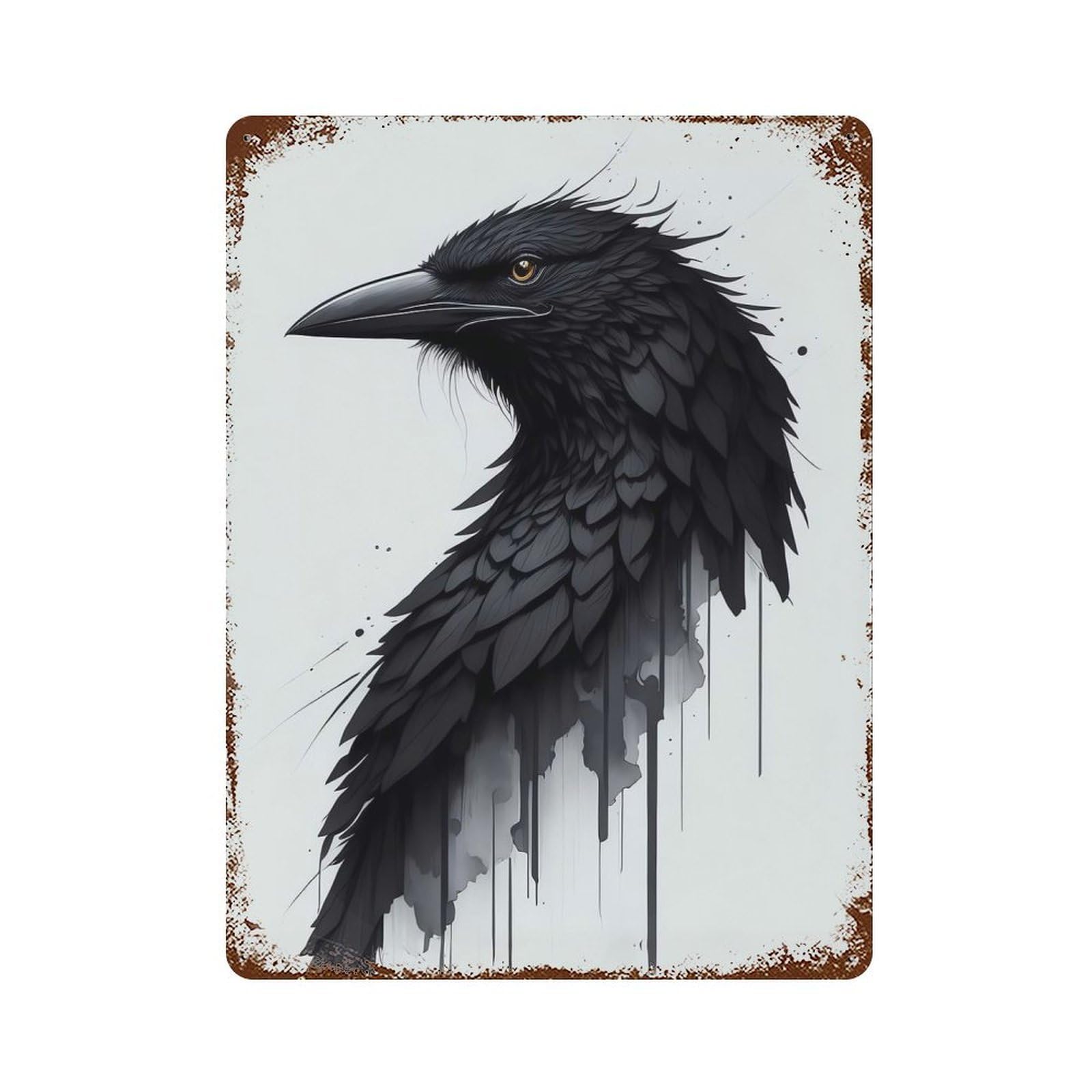 Vintage Rust Metal Sign Head Of Raven 15.7"x11.8", Novelty Wall Decor for Garage, Bar And Workshop Decor
