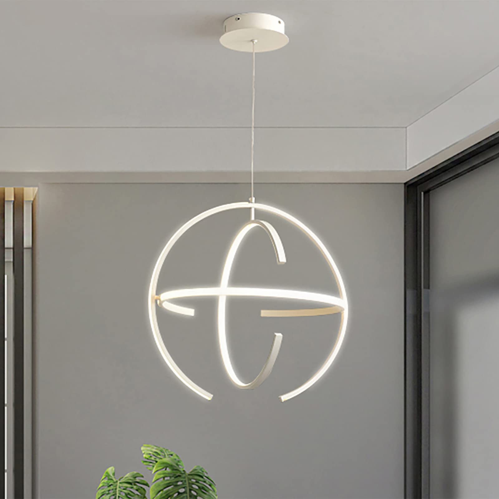 KXEcoLife Modern Dimmable LED Acrylic Pendant Light Fixture for Dining Kitchen Bedroom Living Room Contemporary 3 Rings Globe Chandelier in White 55x55cm