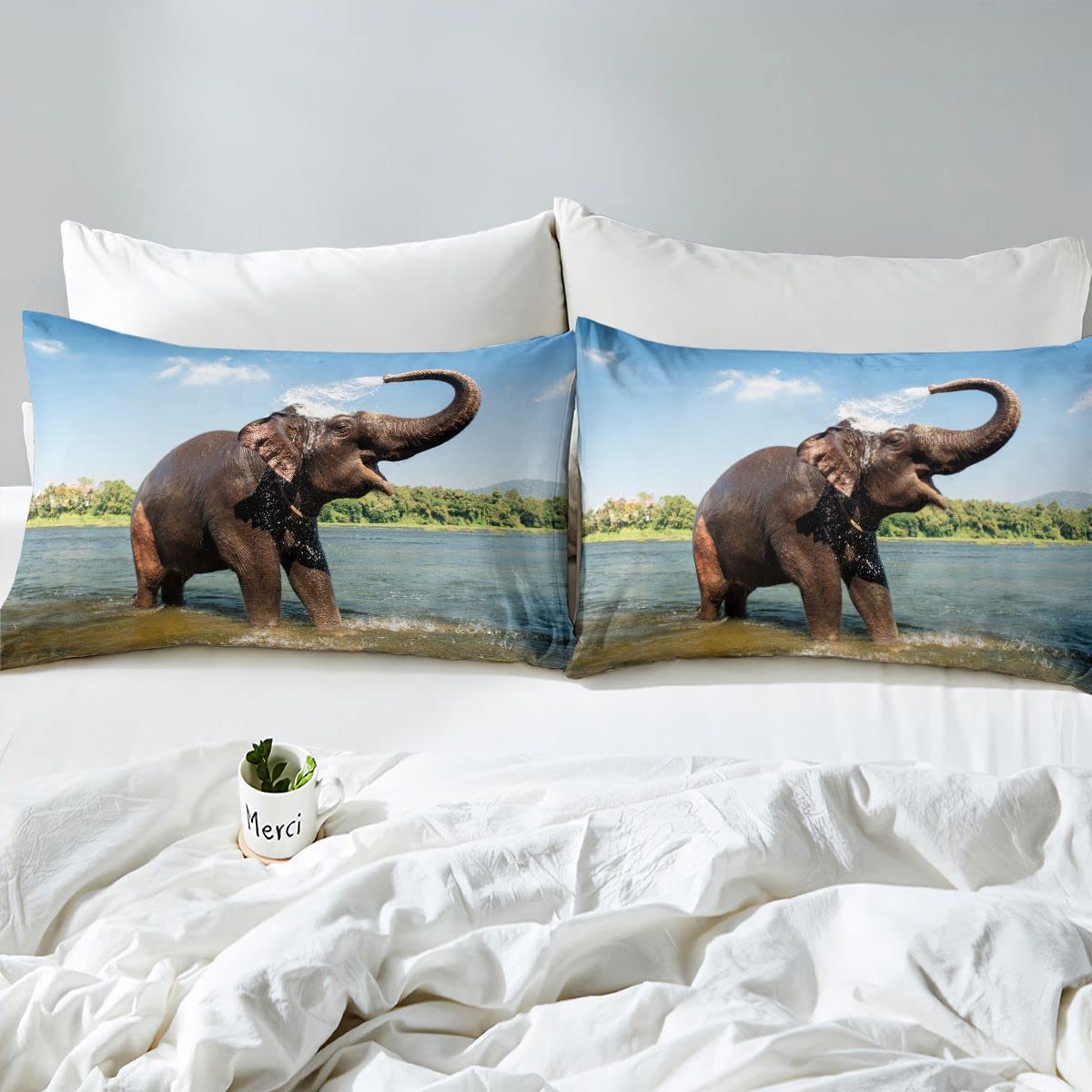 Elephant Bedding Set Exotic Style Duvet Cover Set for Kids Boys Girls Wild Animal Comforter Cover Ethnic Elephant Quilt Cover King Size Boys - Image 3