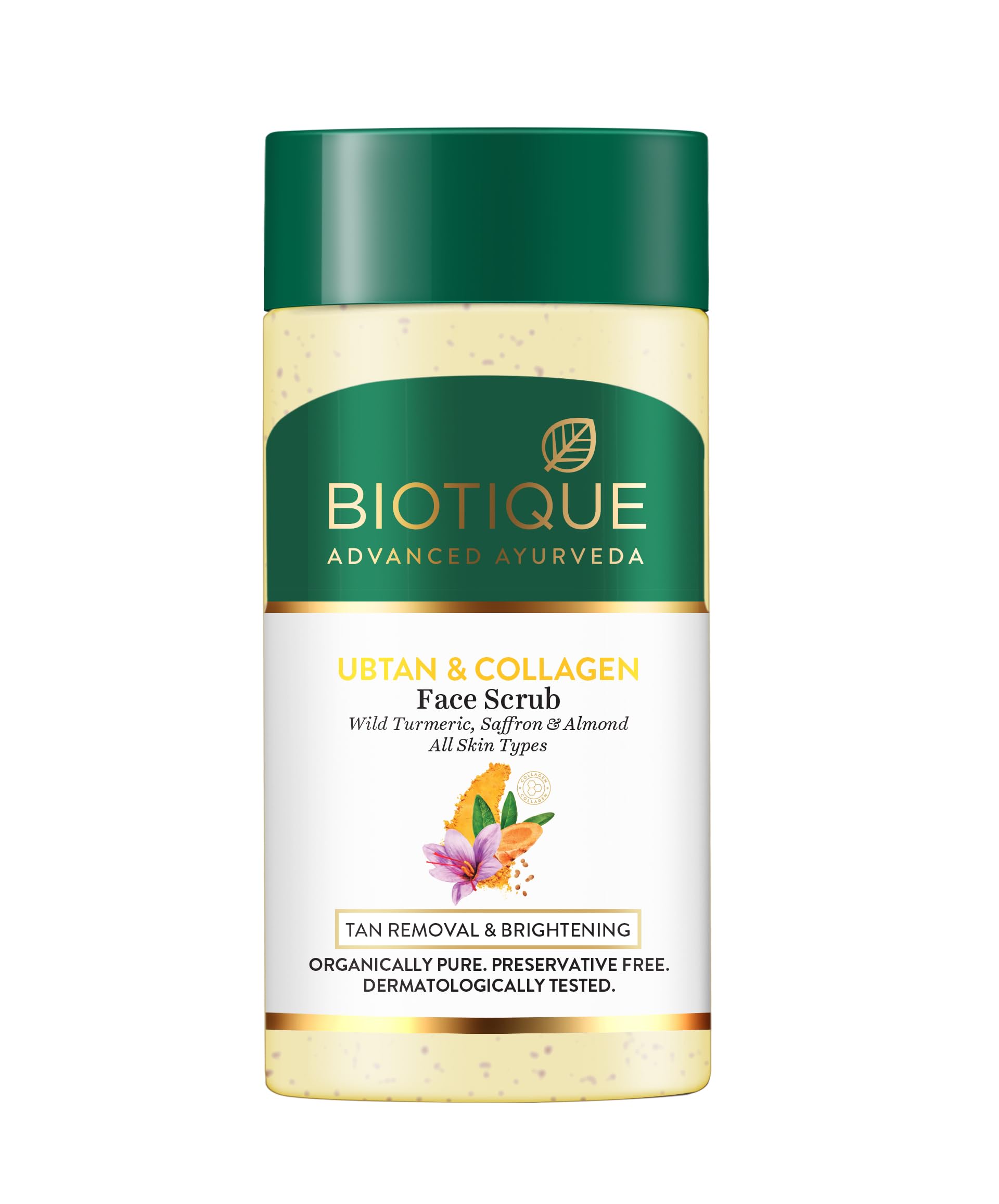 Biotique Ubtan & Collagen Tan Removal Face Scrub with Turmeric, Saffron and Almond, 25g