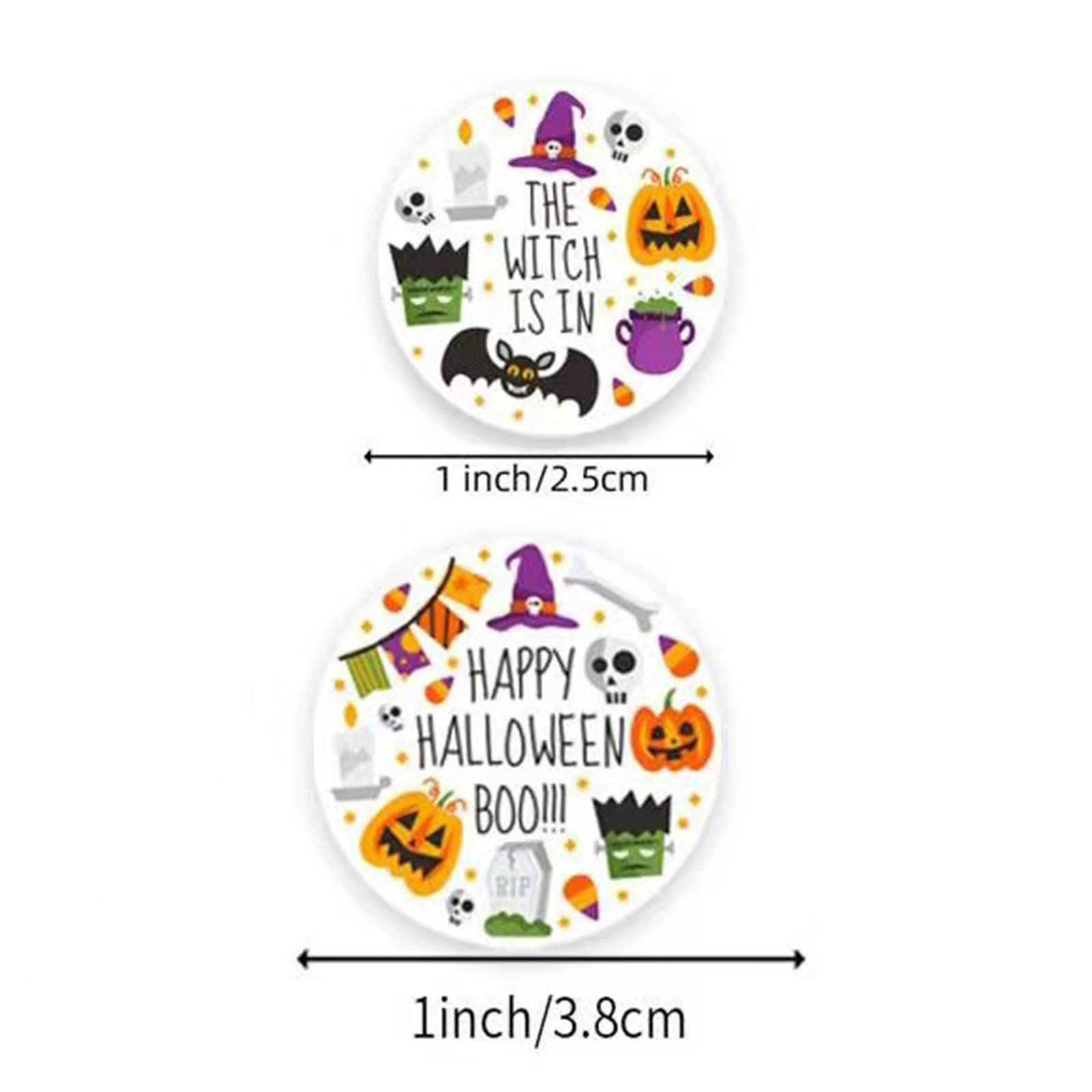 2 Rotoli Di Adesivi Rotondi Per Halloween – 1000 Pezzi, 16 Design Diferenti: Zucca, Fantasma, Teschio, Pipistrello, Per Decorazioni Fai Da Te E Confezioni Regalo