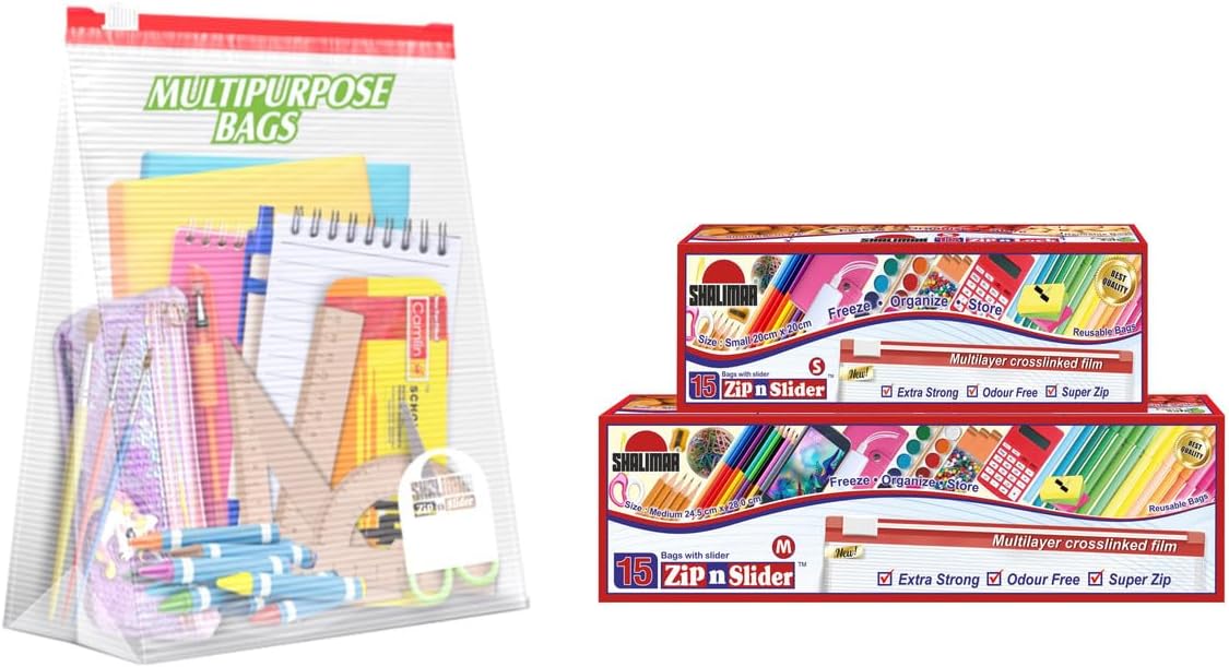 Shalimar Zip 'N' Lock Bag with Slider ( Reusable ) size ( Small ) Zip Lock Bag / Vegetable Bag / Freeze Bag / Multi-Purpose Storage Bag ( Pack of 15 Bags ) Color - Natural