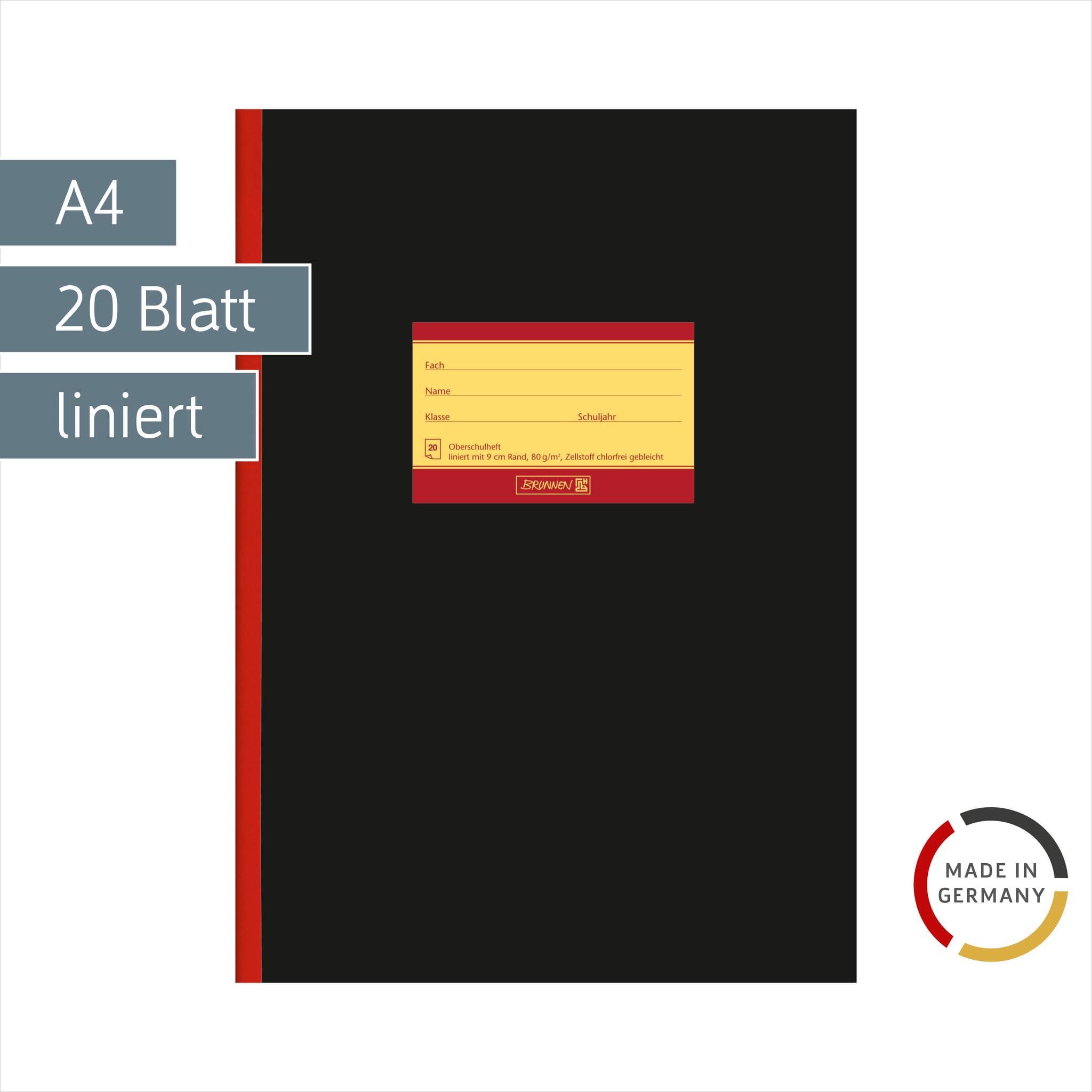 BRUNNEN Zeszyt szkolny | A4, liniatura 25A, 20 kartek, czarny
