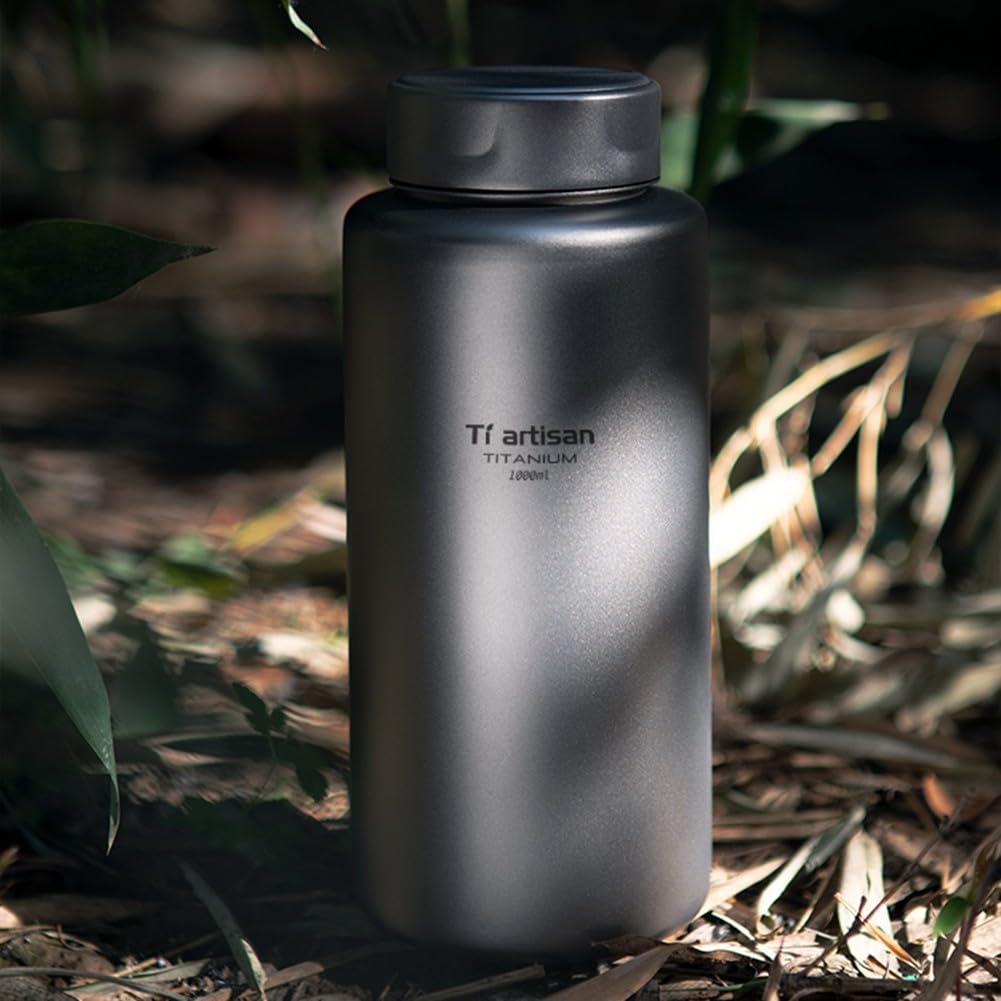 Bouteille en titane de 700 ml 1 l pour une utilisation en extérieur - Anti-fuite - Large ouverture - Structure double joint - Pour le camping et la randonnée (1000 ml)