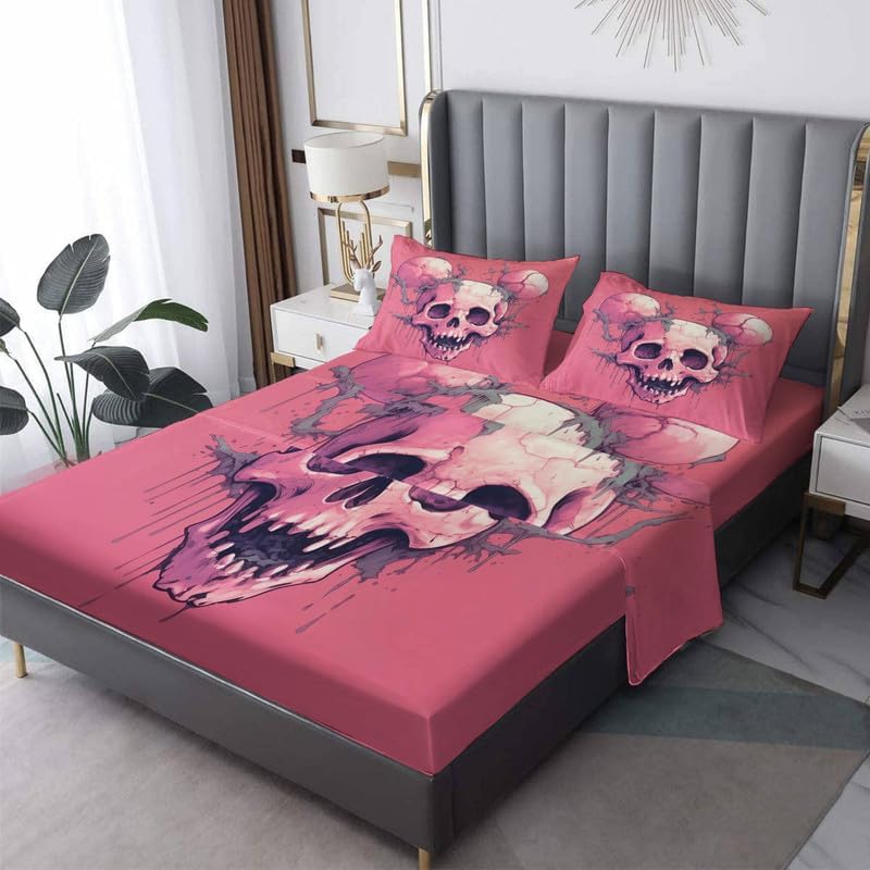 Juego de sábanas California King  Juego de sábanas de calavera, sábanas y fundas de almohada de terror, microfibra suave, bolsillo profundo y sin