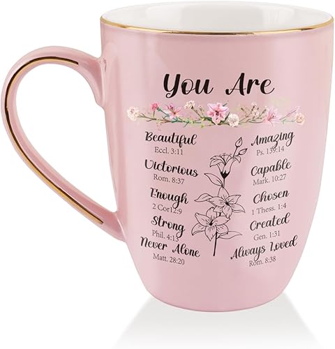 WAVEYU Bonita taza de cerámica para mujeres y niñas, elegante taza de café y agua para vacaciones de hija e hijo para oficina en casa, taza de té
