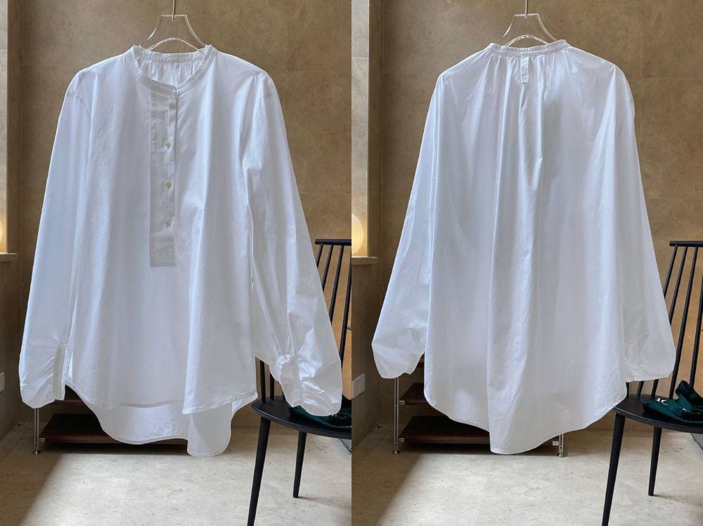 BROLEO Oberteile Damen,Damen-Leinenbluse, Übergroß, Sommer, Weiß, Hoher Saum, Fledermaus-Langarmshirt, Rundhals-Tops, Elegante Bluse, T-Shirt-Jacke, Lockere Bluse, Tunika, Sweatshirt-Tops Für Damen