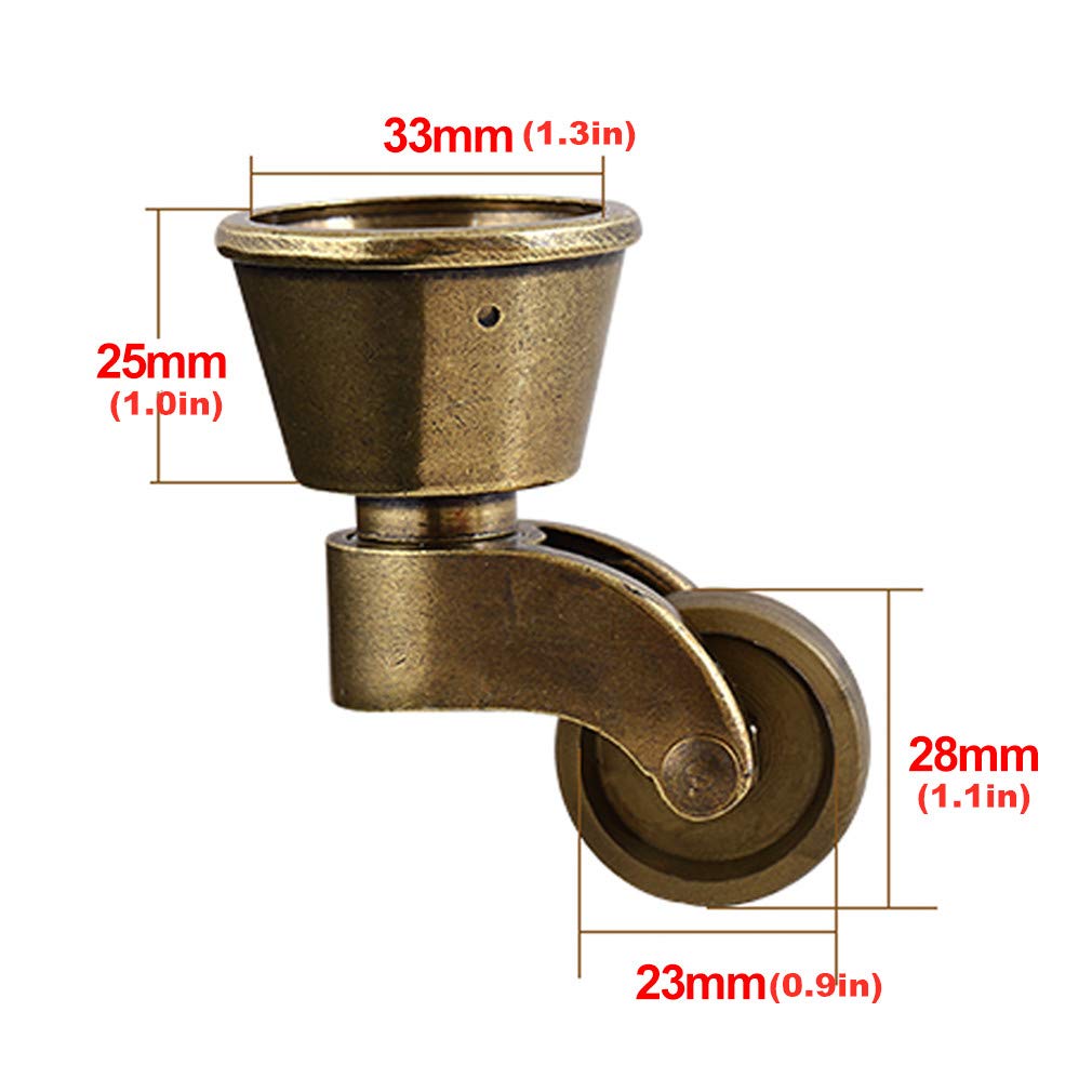 Set di 4 Ruote piroettanti, rotelle per mobili Vintage in Nylon, Bronzo lucidato a Olio, silenziose, Resistenti all'Usura, Rotazione di 360°, con Tazza Rotonda, per Divano, Sedia, tavolino d