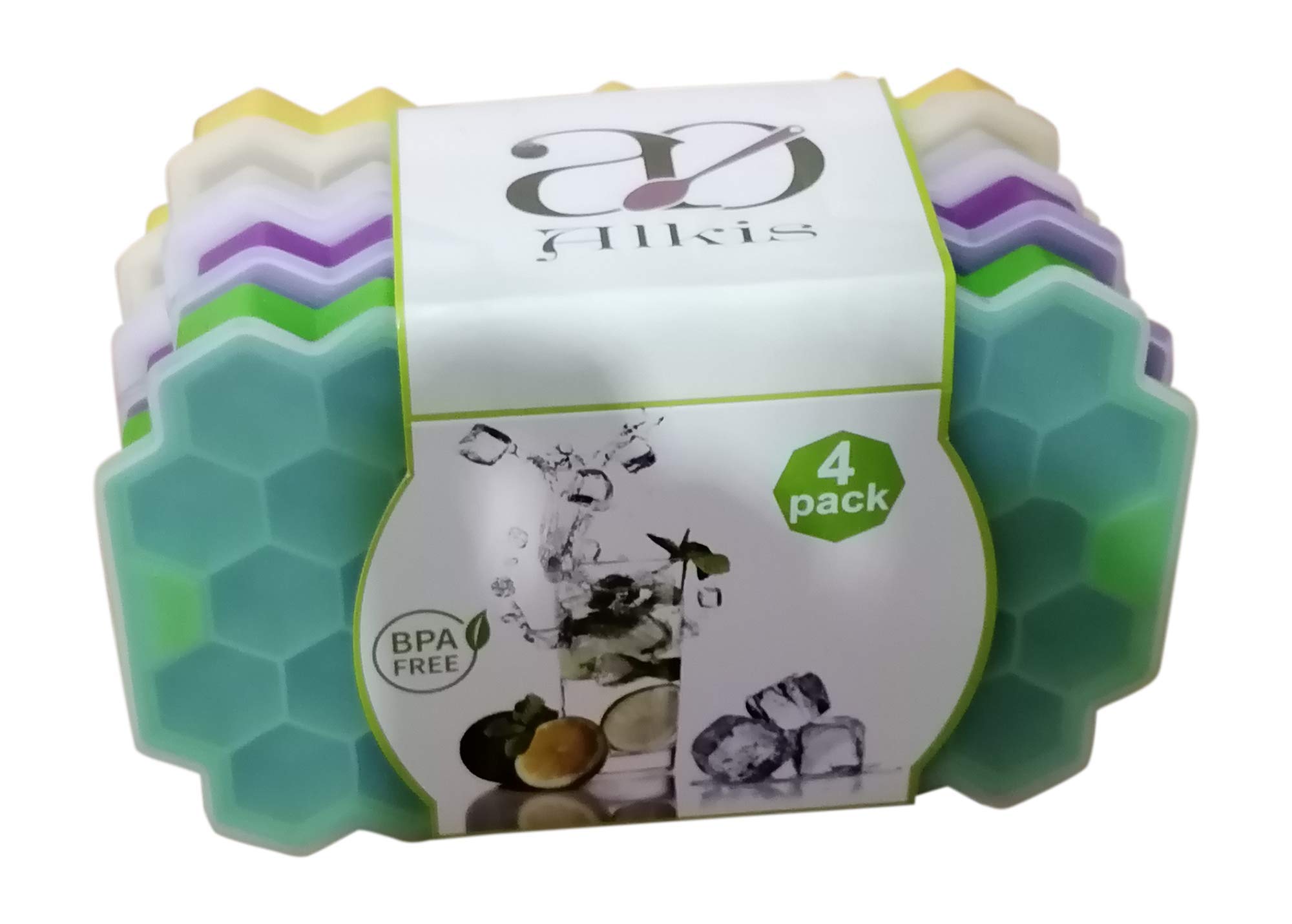 Silicone Ice Cube Trays with Lids - Silicone Ice Cube Tray - Ice Cube Maker with Lid-Reusable Ice Trays for Freezer and Cocktail Making Ice Cube Mold -Hexagon Silicone Molds Ice Tray 4pack