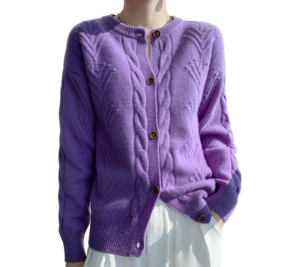 Cárdigan de Mujer Cárdigan Grueso de Punto Trenzado Suéter de Cuello Redondo con Frente Abierto para Mujer Abrigo de Punto Suave Y Cálido para Otoño e Invierno Chaqueta Jersey Prenda de Abrigo para U