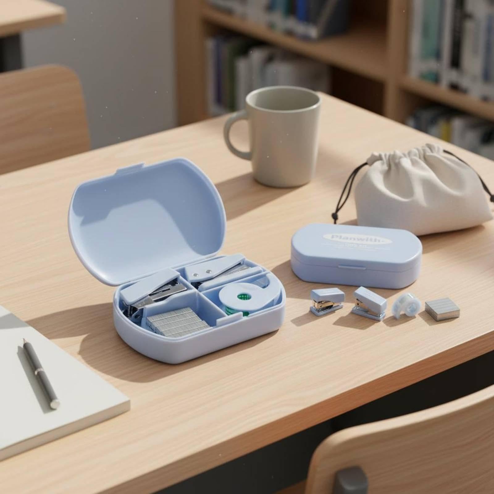 Gralara Set Completo di di Cancelleria Da 2x4 Pezzi con Custodia, Set Portatile per Ufficio per Studenti, Scuola E Viaggi, 6 pezzi