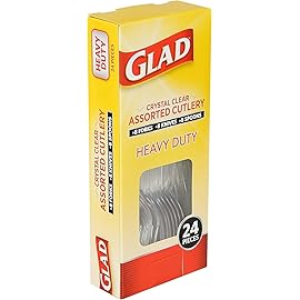 Glad Crystal Clear Assorted Plastic Cutlery Forks - Heavy Duty Disposable Silverware for Tabletop - Forks, Knives, Spoons, 24 Count - 12 Pack