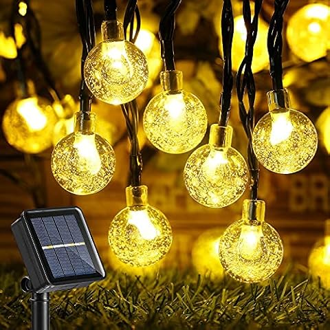 Joomer Solar Garden Lights 39Ft 60 LED Upgraded Solar Fairy Lights, 8 Modes Waterproof Outdoor Solar String Lights Crystal Ball Lights for Garden, Patio, Porch, Gazebo, Bistro(Warm White) Cover