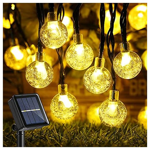 Qedertek Guirnaldas Luces Exterior Solar, Cadena de Bola Cristal Luz para Exterior, 10.85M 60 LED, Guirnalda Luminosa Impermeable, Luces Decoración para Jardín, Casa, Bodas (Blanco Calido)