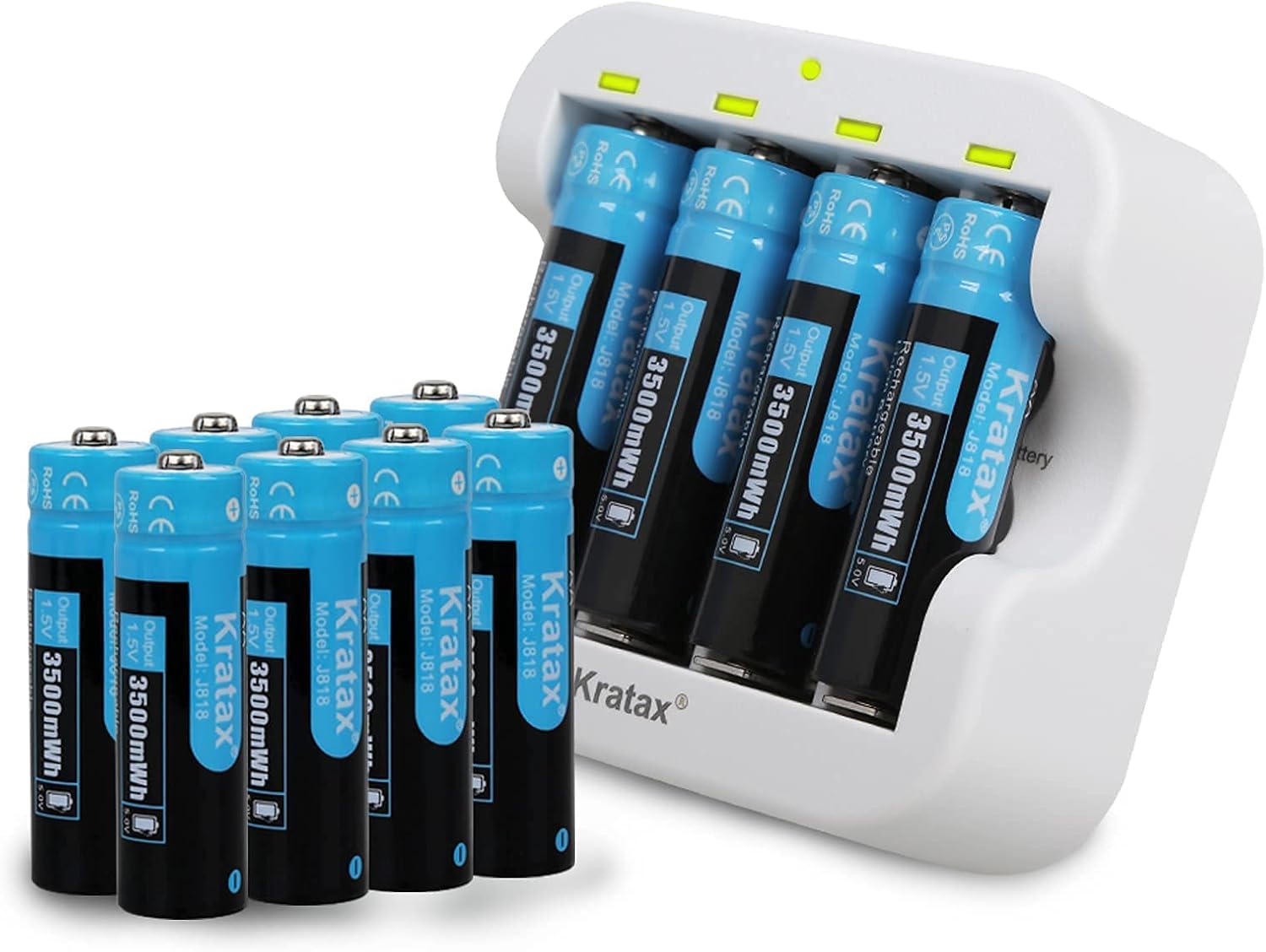 Kratax AA Rechargeable Batteries 3500mWh High Capacity Double AA Lithium Battery 1.5V Constant Voltage Output, 1600Cycles, for Xbox Controller, Toys, Remote Controls,Flashlight-12 Pack with Charger