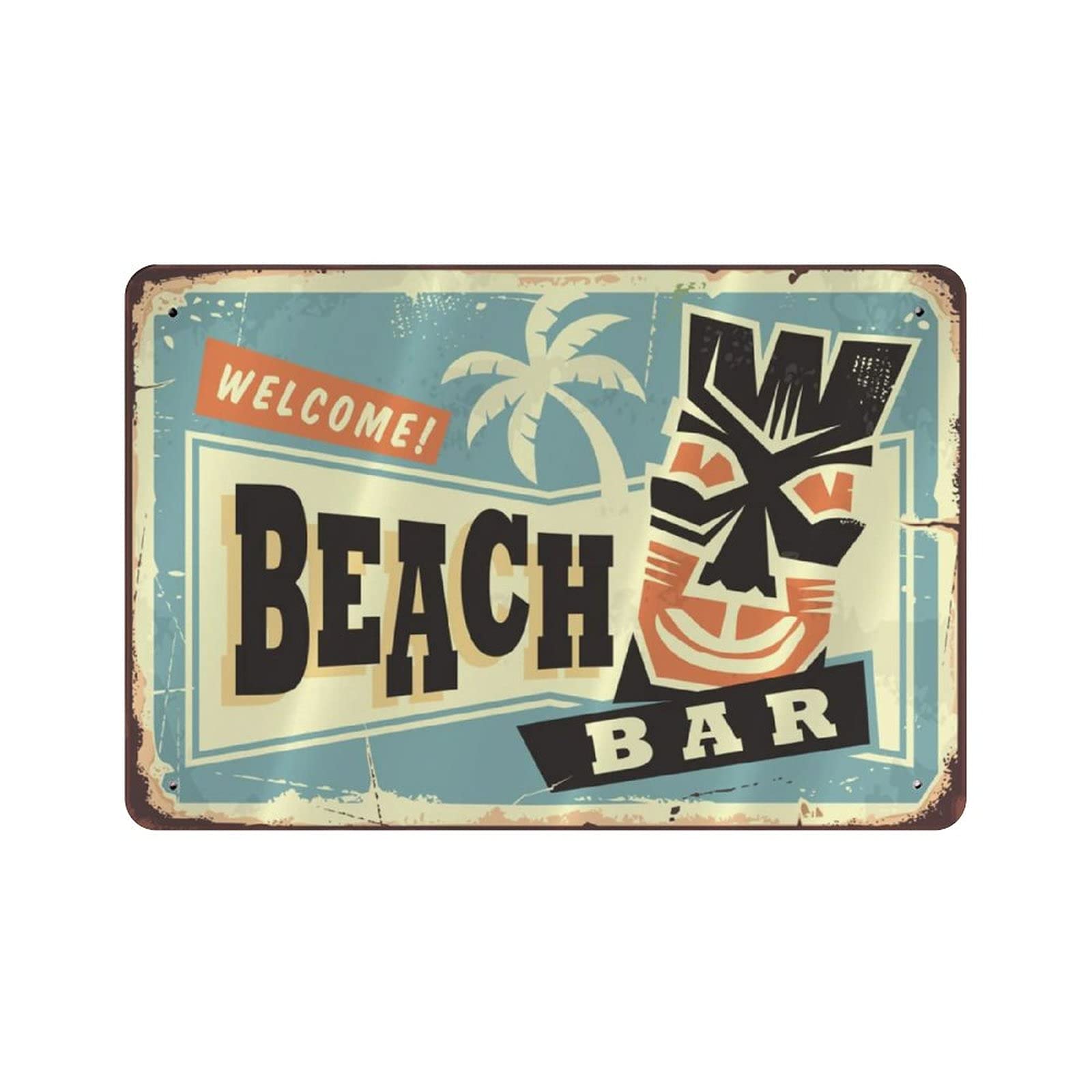 rayprint Beach Bar Hawaii Tiki Tin Sign Metal Plaque Art Hanging Iron Painting Retro Home Kitchen Garden Garage Wall Decor 8"x12"