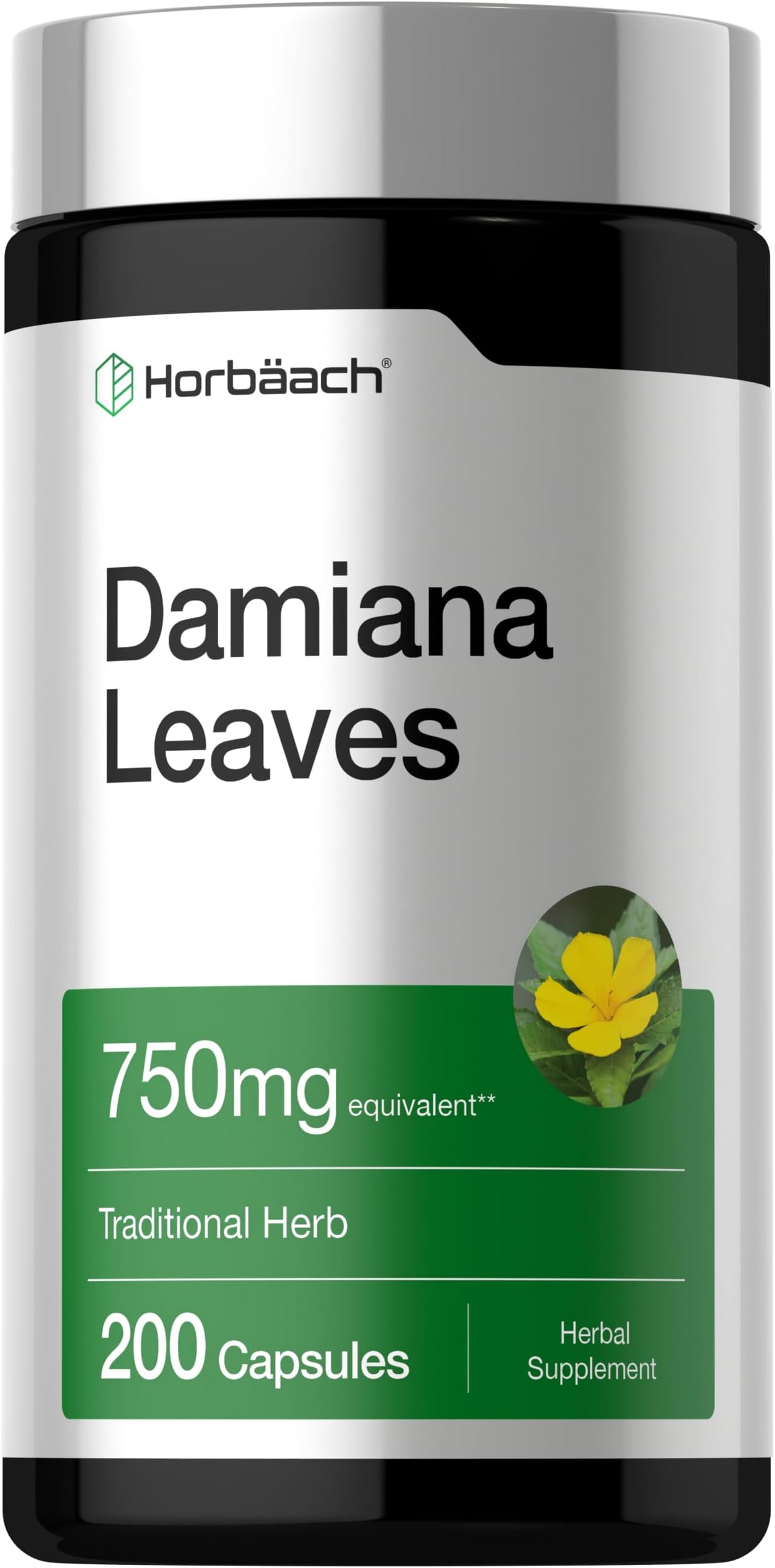 Horbäach Damiana Leaf Extract | 200 Capsules | Herbal Supplement