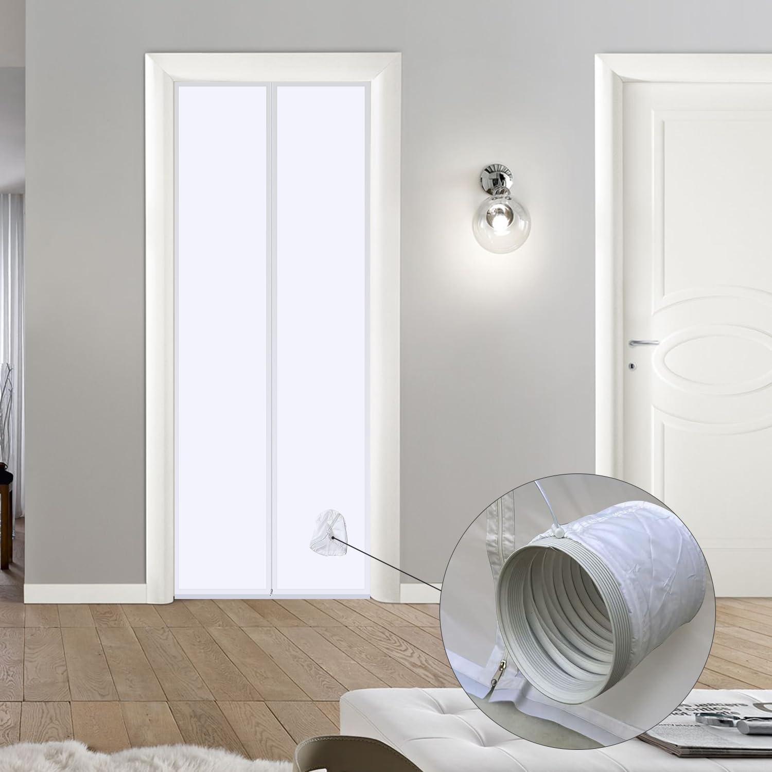 Joint de Porte, Joint de Porte de Climatisation Portable, avec Rallonge de Tuyau Cousue, Joint Climatisation avec Fermeture Éclair (90×210cm)