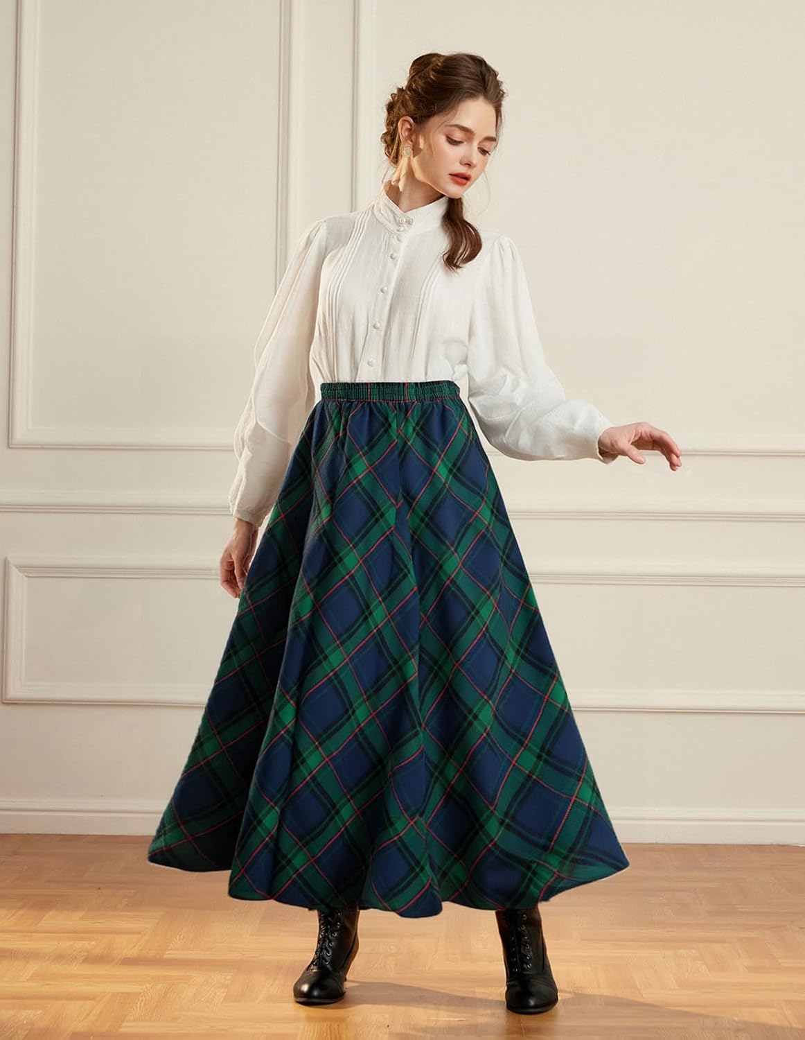Scarlet Darkness Long Plaid Skirts for Women High Waist A Line Pleated Fall Maxi Skirts - Image 7