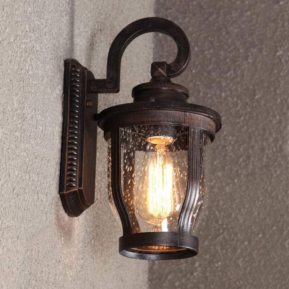 Europejska lampa ścienna zewnętrzna, wykończenie brązowe, idealna do willi, podwórza, korytarza, z wodoodpornym aluminiowo-metalowym lampionem z matowego szkła E27 do ogrodu lub tarasu.