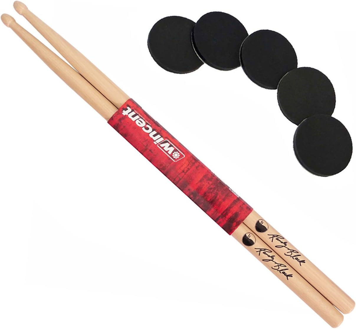 WincentRandy Black Signature Drumsticks + Keepdrum Damper Pads