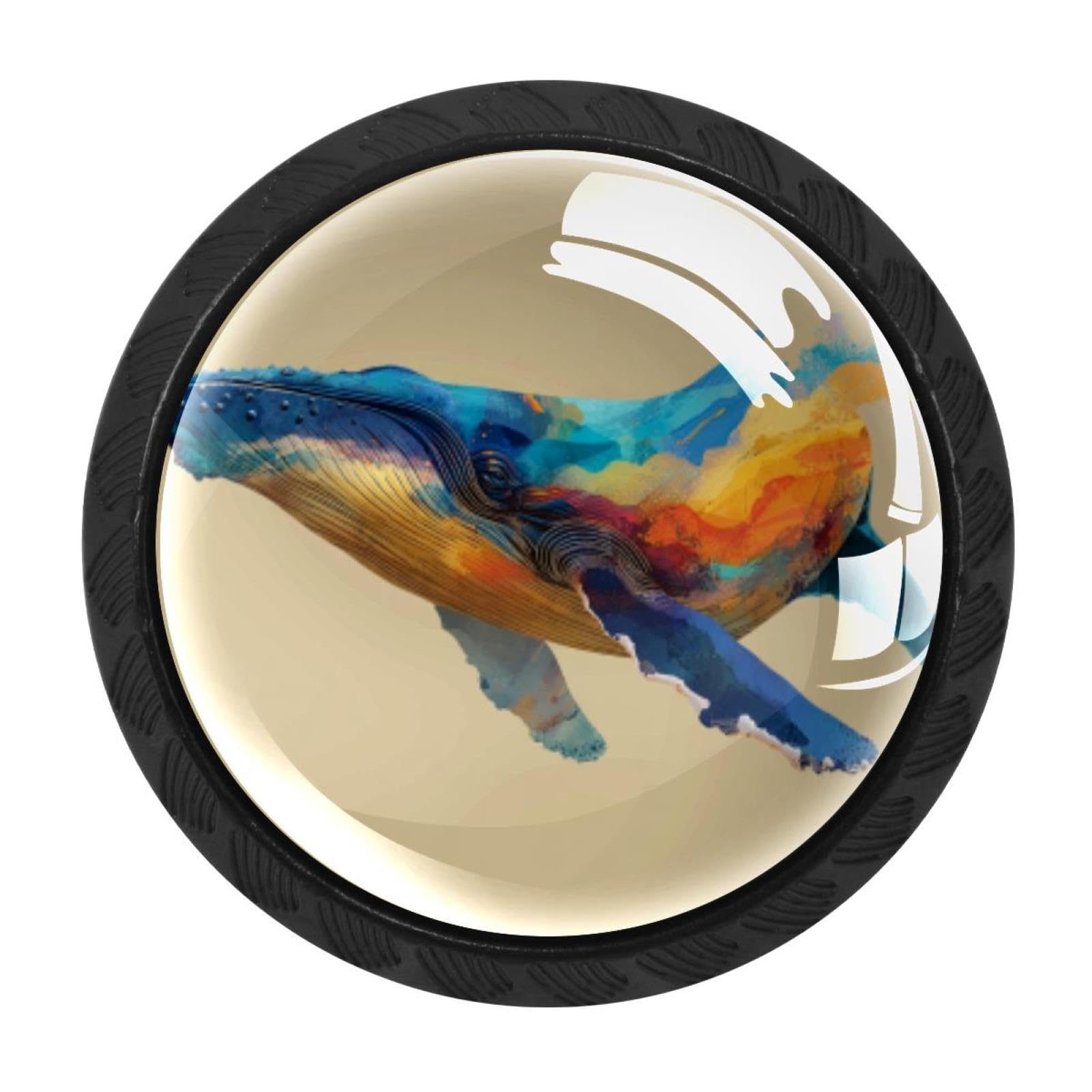 CHENZZZZ Painted Whale (2) Drawer Knobs Pull Handle Crystal Glass Circle Shape Cabinet Drawer Pulls Cupboard Knobs with Screws for Kitchen Cupboard Dresser Wardrobe etc