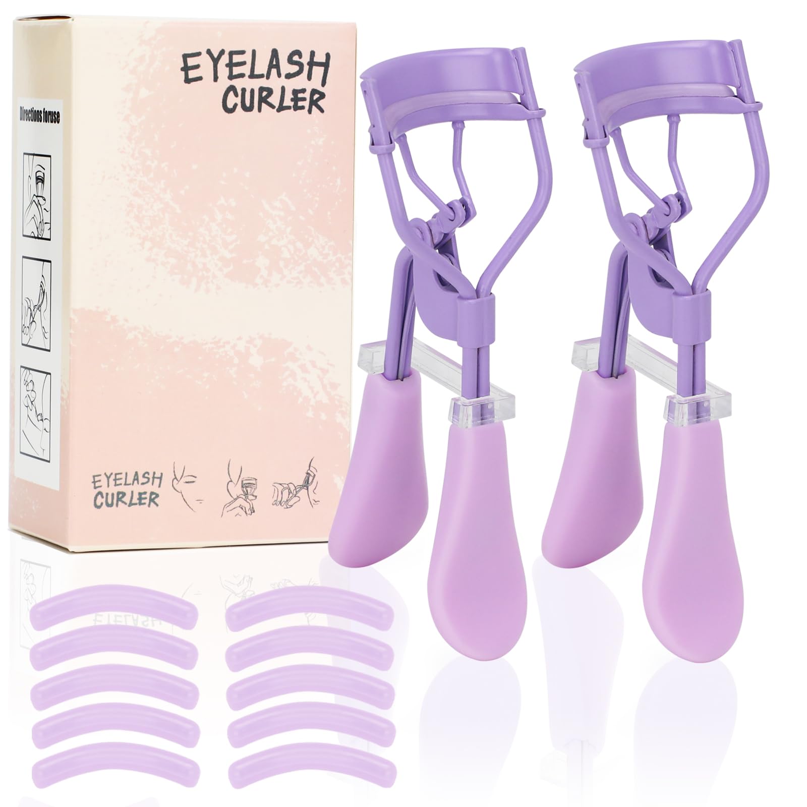 ODELY Eyelash Curler with Pads, Lash Curler 2 Pcs with 10 Extra Silicone Replacement Pads, Comfortable Grip for Effortless Curling – Eyelashes for The Perfect Eye Contour (Hyacinth Purple)
