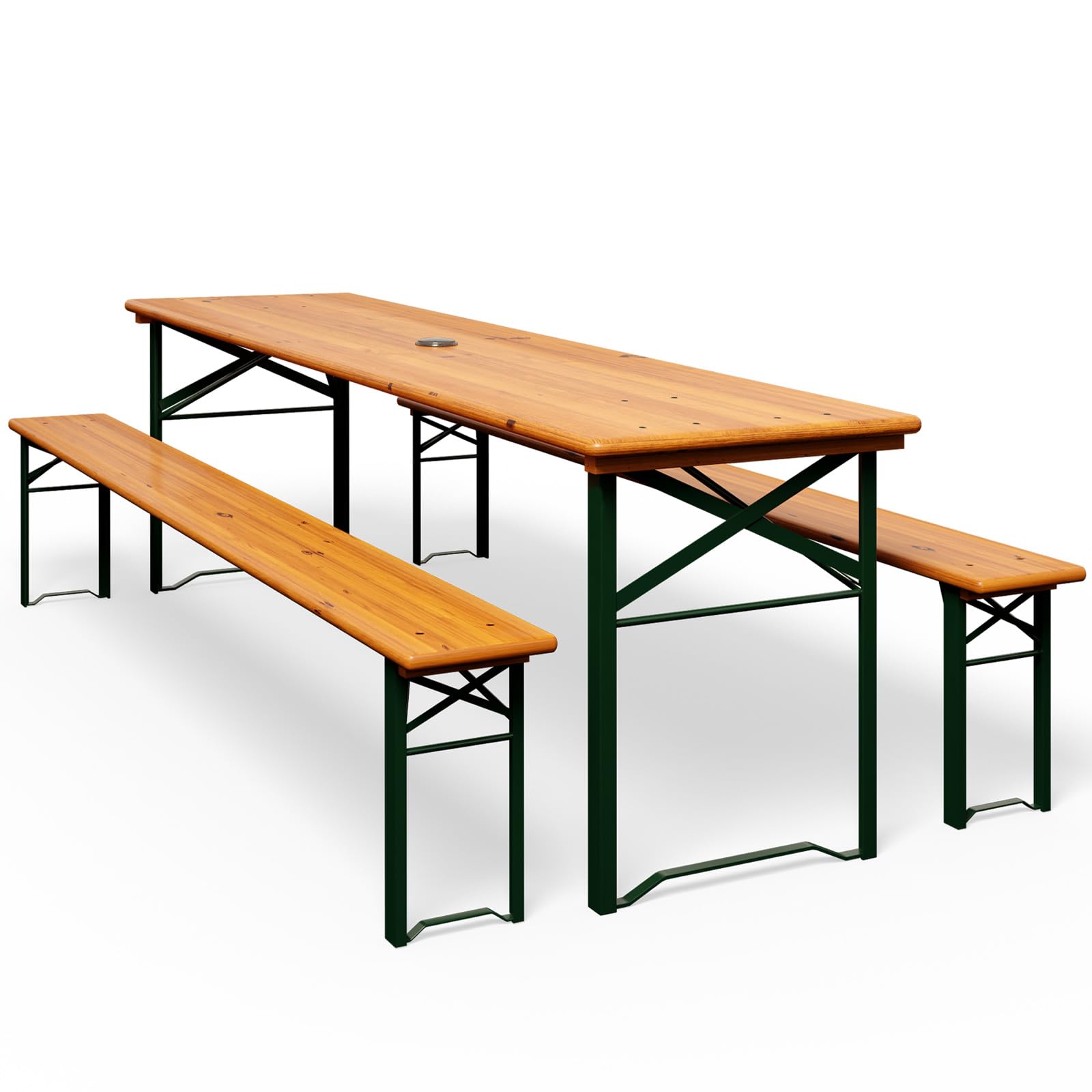 CASARIA® Conjunto Mesa y 2 Bancos Plegable Jardín 170Cm 8 Personas Soporte Sombrilla