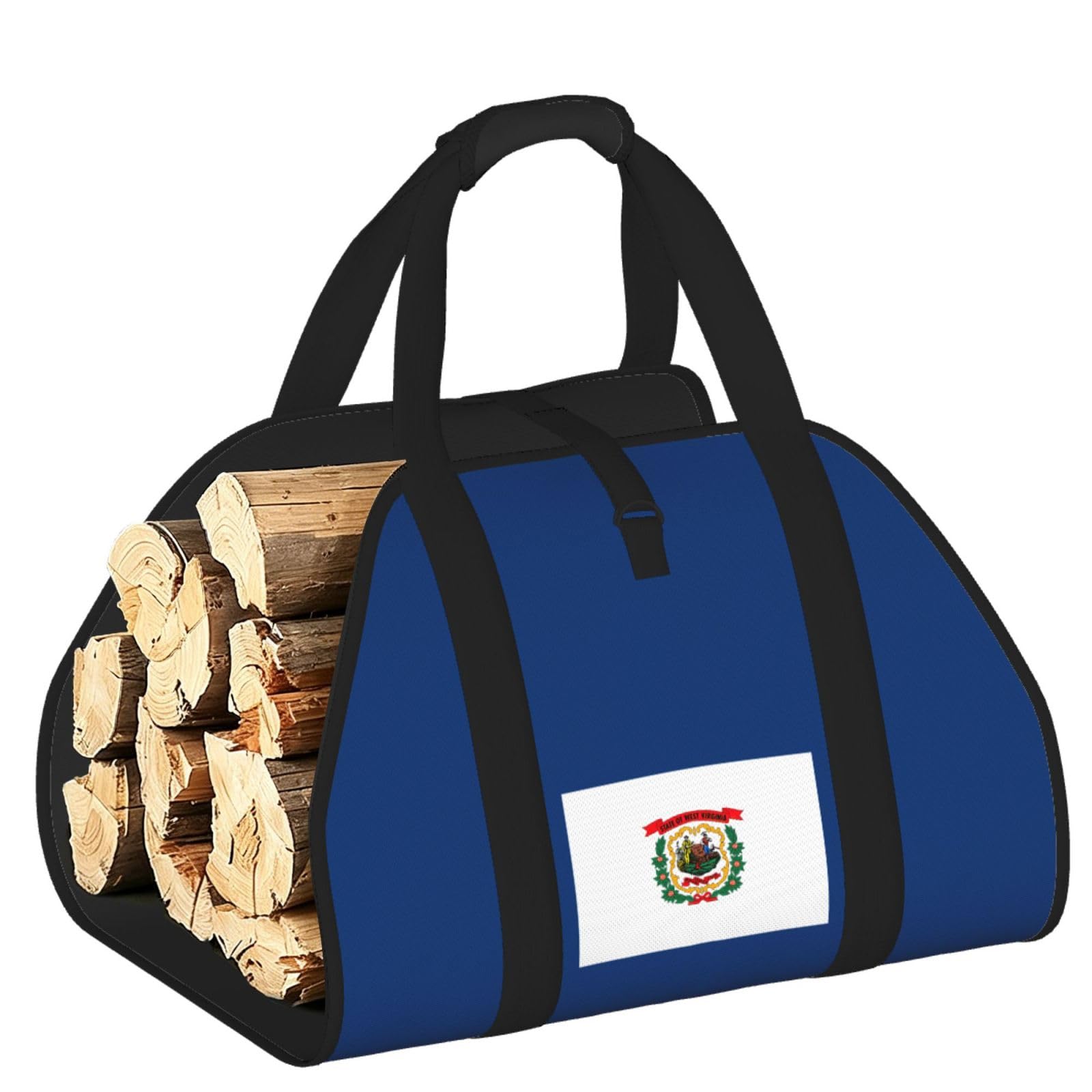Ayyqwe Black West Virginia State Flag Print Firewood Bag Wood Waterproof Versatile Camping Picnic Storage Daily Home