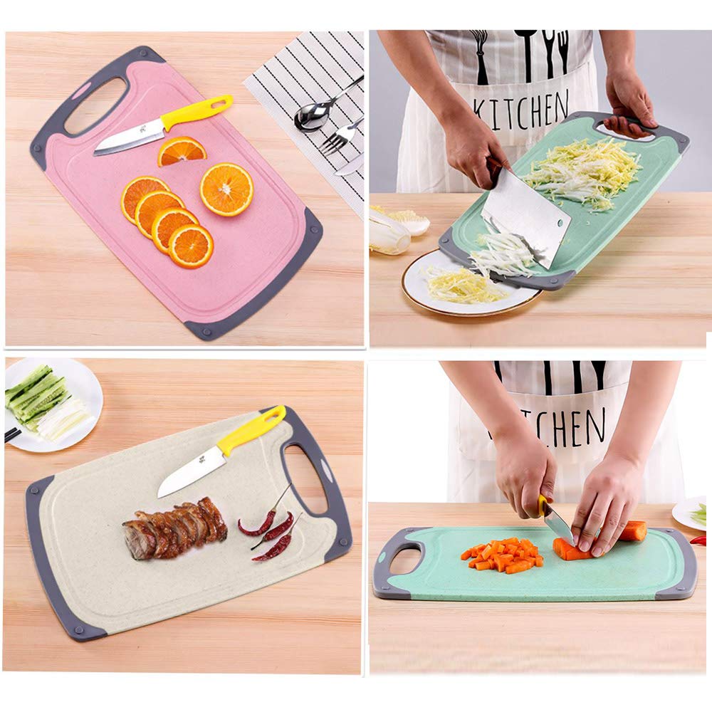 Planche A Decouper, Fabriquée à 100% En Planche A Decouper Inox 316 Et En Paille De Blé PP, Entièrement Sans BPA Et Lavable Au Lave-vaisselle, 37 * 25 Cm