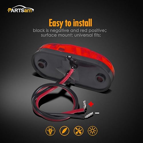 Miniatura 6 de Partsam Luz LED Ovalada Ámbar Roja de 2.5" con 2 Diodos para Remolque de Camión, Luz de Gálibo Marcadora Lateral 4PCS, Montaje en Superficie, Luces