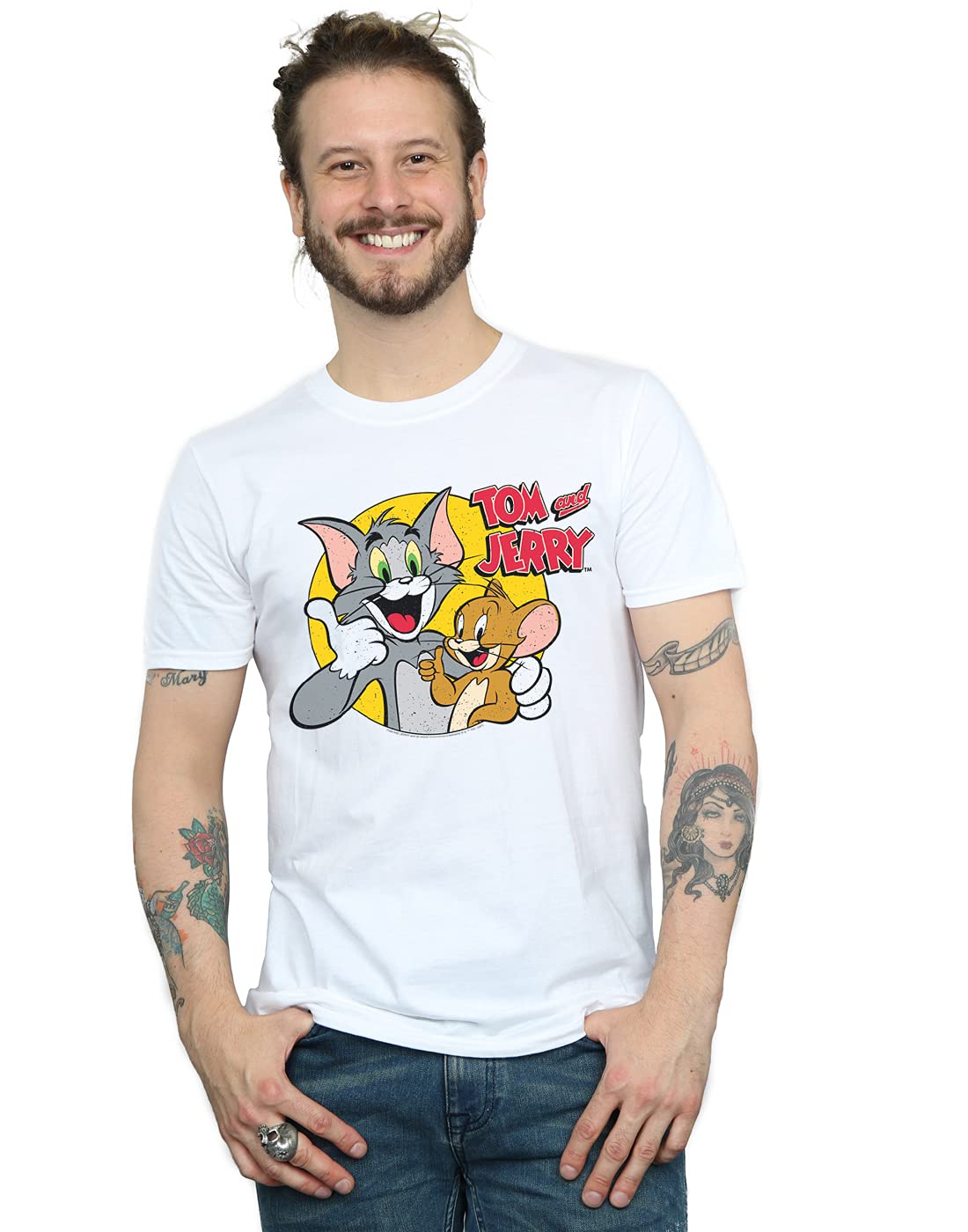Absolute Cult Tom and Jerry Men's Thumbs Up T-Shirt White Medium