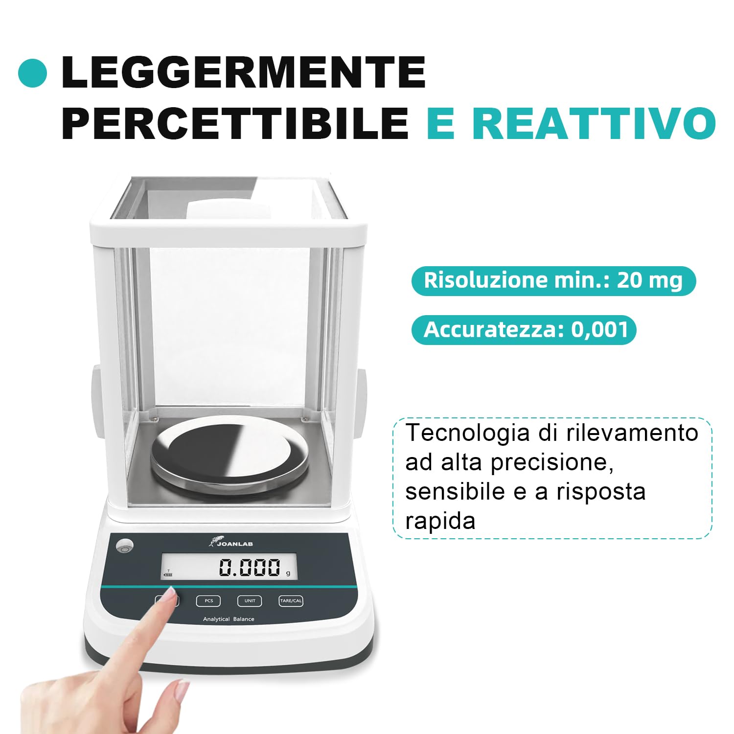 JOANLAB Bilancia Analitica a Doppio Display 200g x 0,001g, Bilancia di Laboratorio Alta Precisione con Calibrazione Esterna, LCD Retroilluminato per Laboratorio, Gioielleria & Farmacia(200g x 0,001g)