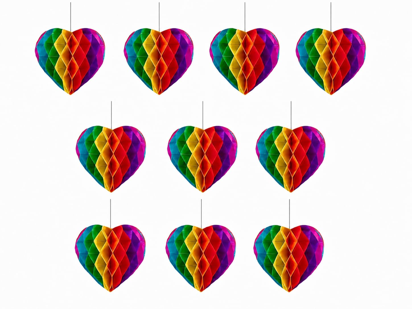 10Pcs Pride Decorations, Love Heart Paper Honeycomb Balls Hanging, Rainbow Party Decorations, Pride Accessories Gay LGBT Festival for Celebration Wedding Birthday Decoration LGBT and Home Party