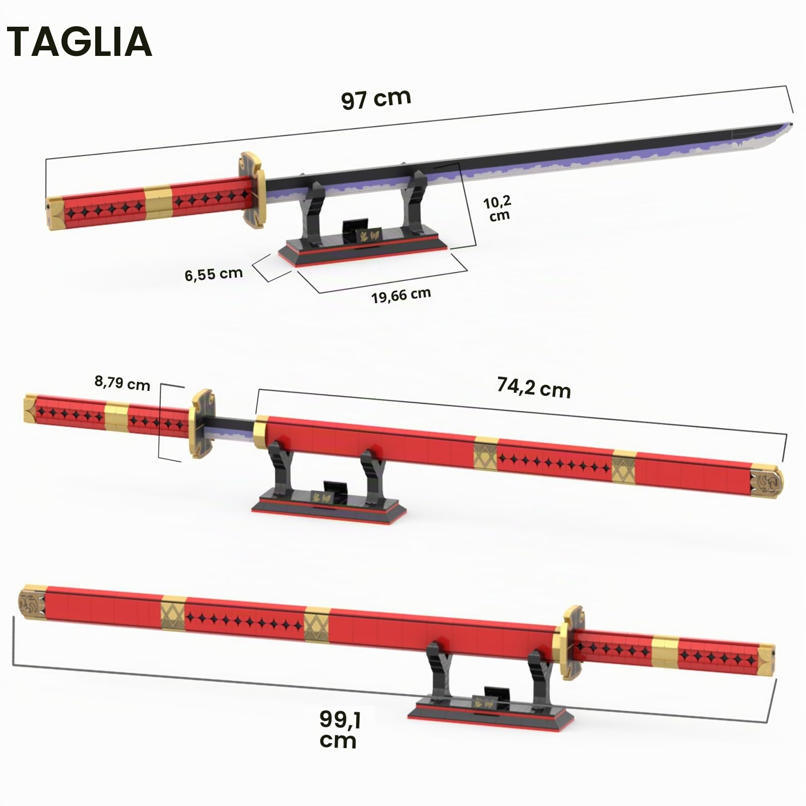 Kit per la Costruzione della Spada Anime Sandai Kitetsu, Katana da 99cm con Fodero e Supporto, Ideale per Cosplay, 790 Pezzi - Adatto per Bambini e Adulti