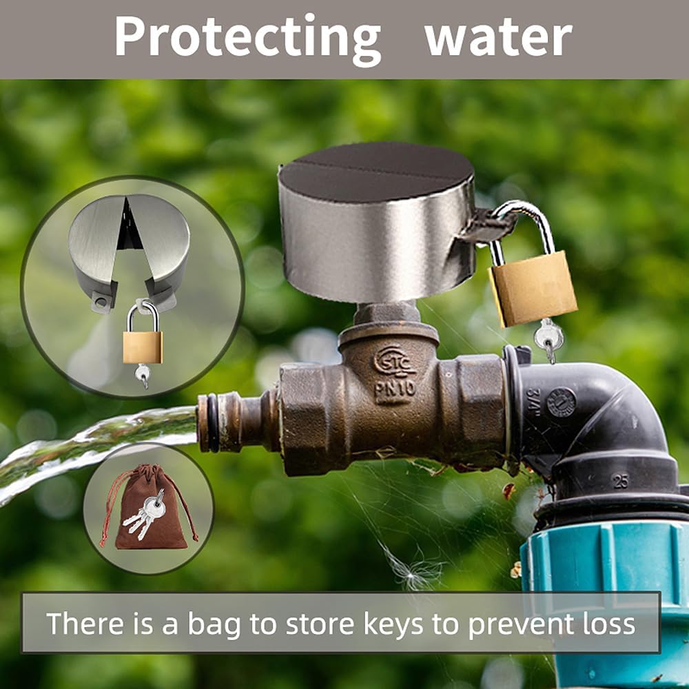 Apperloth A Outdoor Faucet Spigot Lock with Metallic Stainless Steel Gate Valve Lock Protecting Water from Use