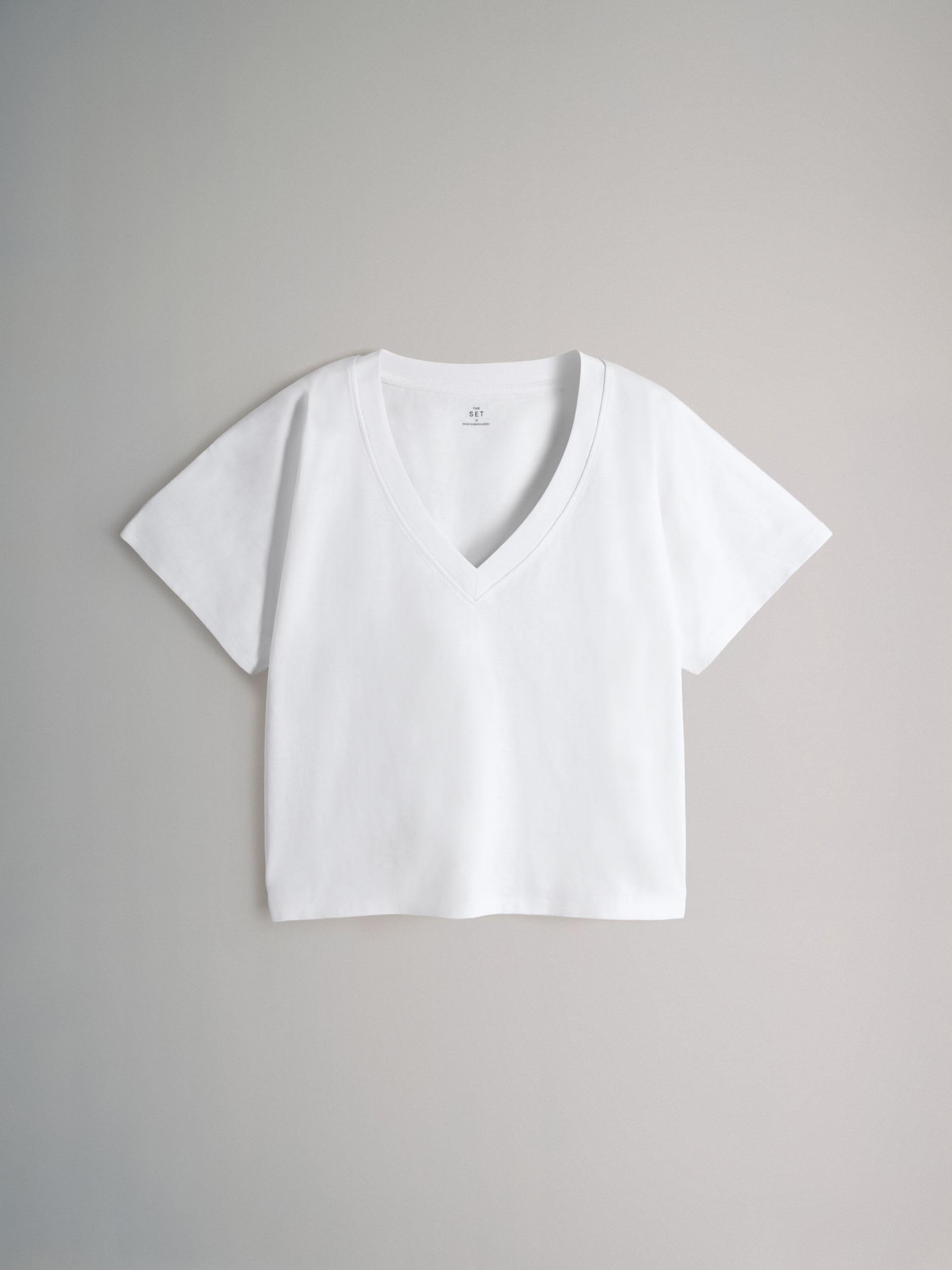 THE SET Femme T-Shirt épais à col V et Manches Courtes, Lot de 4 | Coupe standard, 100 % coton