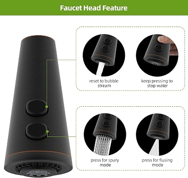 Hygie Rinse Universal Kitchen Faucet Head Replacement, 4 Water Modes, Retractable Kitchen Faucet Head with 15 Adapters, 5.5L Kitchen Sink Faucet Spray Head