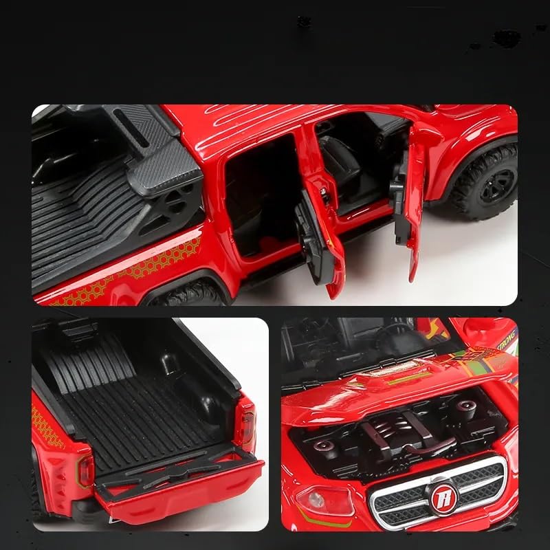 Image of 1:32 Mercedes Benz Pickup Truck Scale Model Car - Exclusive Alloy Metal Pull Back Die Cast Car Toy with Openable Doors, Light & Music - Best Gifts for Kids【Colors as Per Stock】
