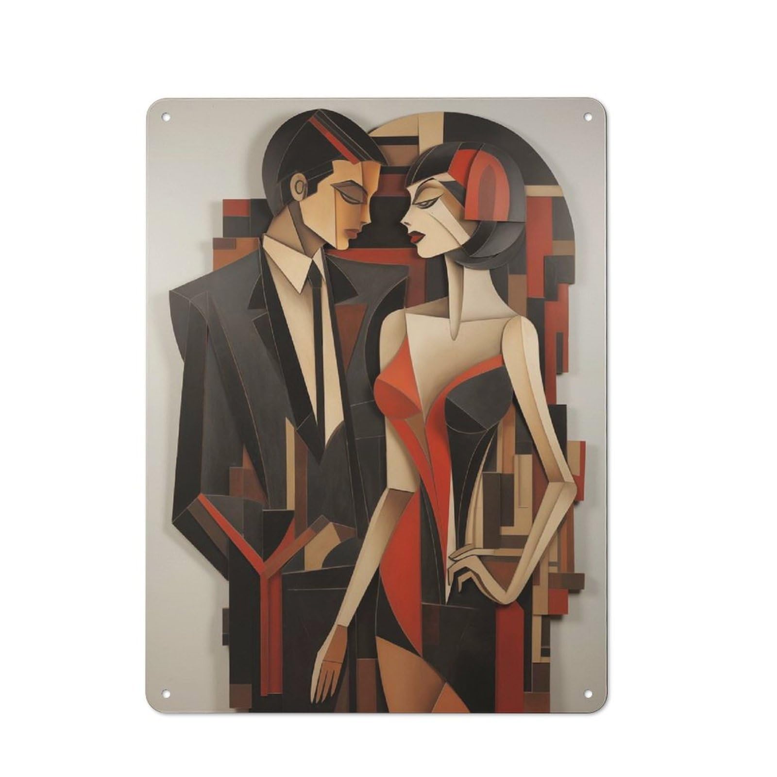 Junmoney Modern Couple Cubism Style Decorative Tin Plaque With Design 40X30cm, Old Style Bar Wall Plaque For Bar, Kitchen, Garage Or Games Room