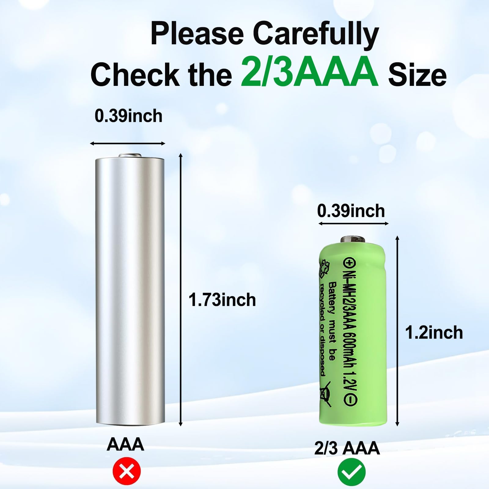 Zsolarigt 10 Pcs 2/3AAA NIMH Battery 1.2V 600mAh Rechargeable Battery Button Top for Solar Lights(Shorter Than AAA Size)