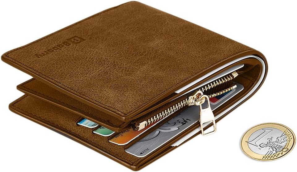 MPTECK @ Brown PU Leather Wallet for men with coin pocket for identity card, Driving license, Credit card