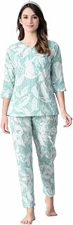 Ichaa Women's Rayon Printed Night Wear Top and Bottom Night Suit Set Price In India