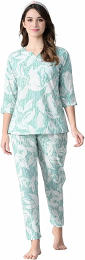 Ichaa Women's Rayon Printed Night Wear Top and Bottom Night Suit Set