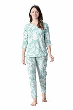 Ichaa Women’s Printed Rayon Night Wear Top and Bottom Night Suit Set