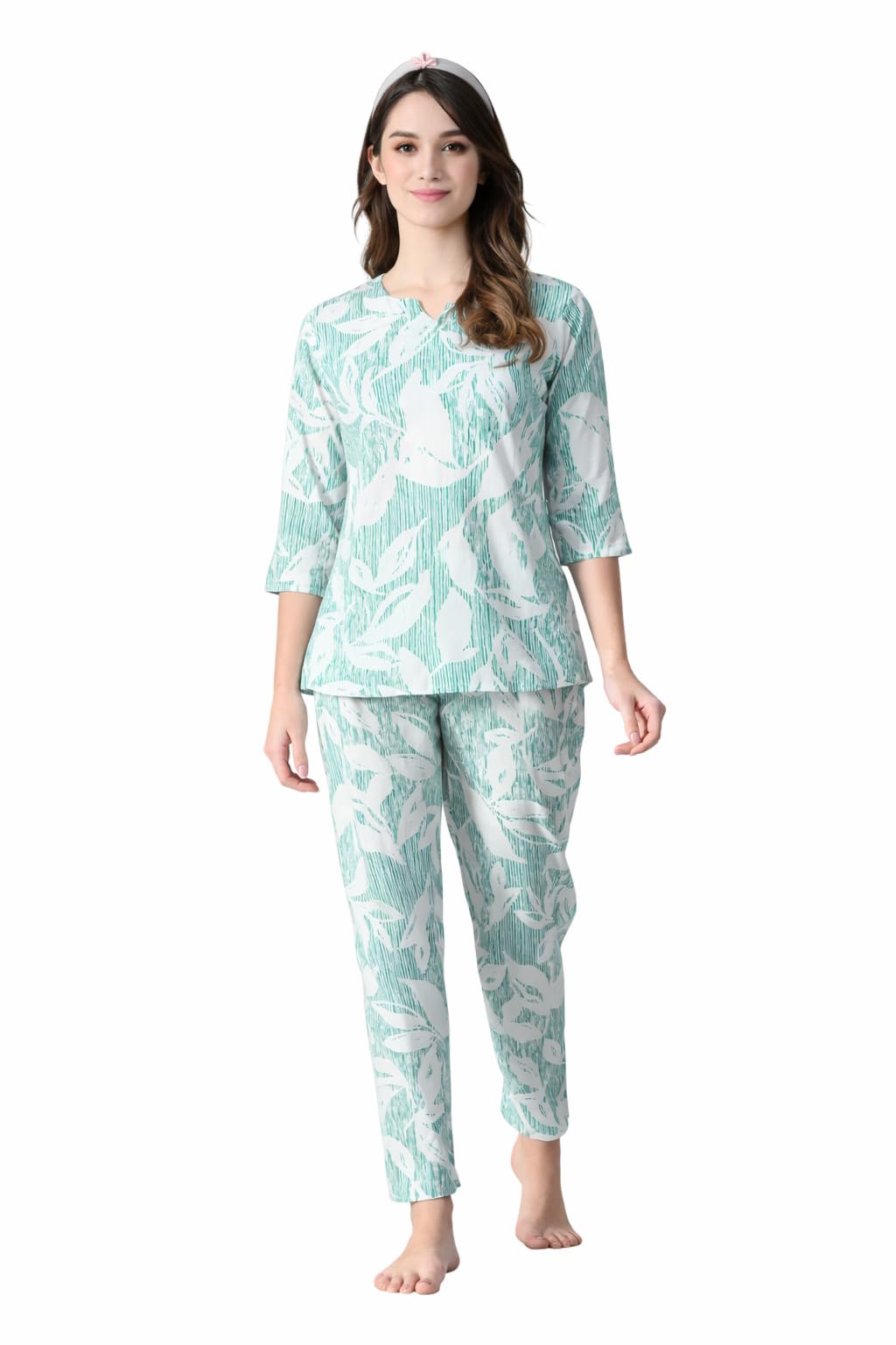 Ichaa Women's Printed Rayon Night Wear Top and Bottom Night Suit Set