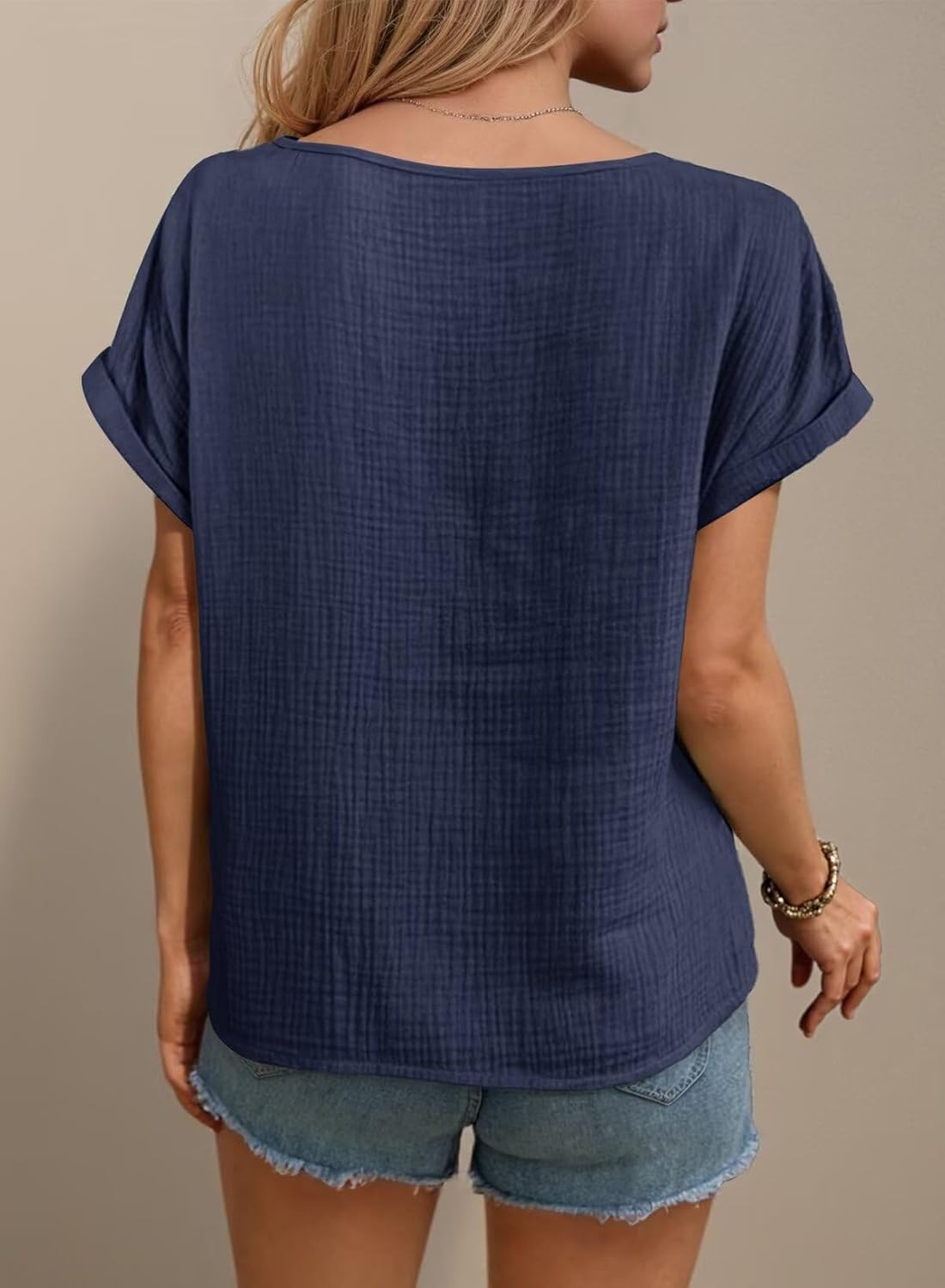 Dokotoo Womens Summer Tops 2026 Crewneck Short Sleeve Hollow Out T-Shirts Casual Loose Solid Color Blouses Shirts - Image 2