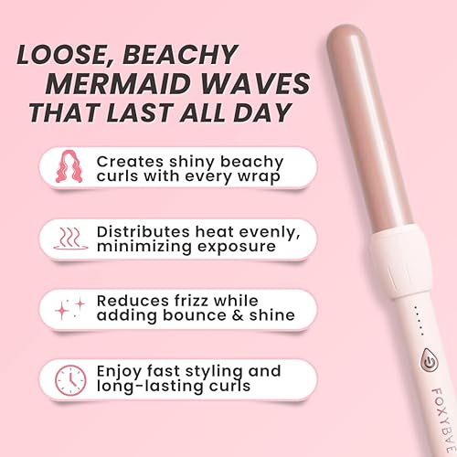 Miniatura 2 de FoxyBae Baby Blush - Varita rizadora profesional - Fácil de usar - Varita rizadora de turmalina de cerámica - Varita rizadora profesional - No daña